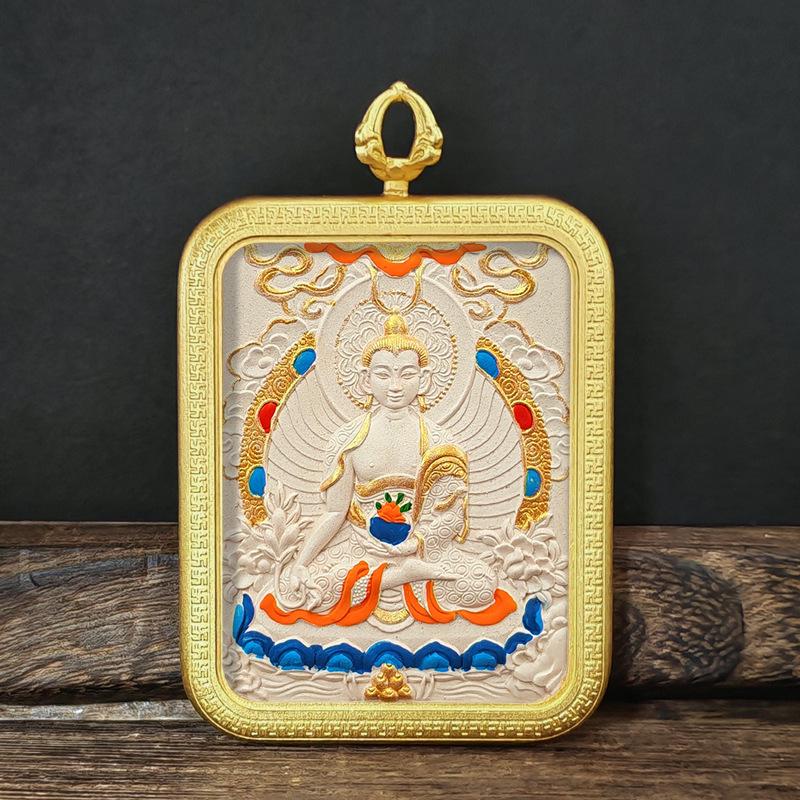 Tibetisches Grünes Tara & Gelbes Jambhala Amulett: Titanstahl Medizin Buddha Anhänger