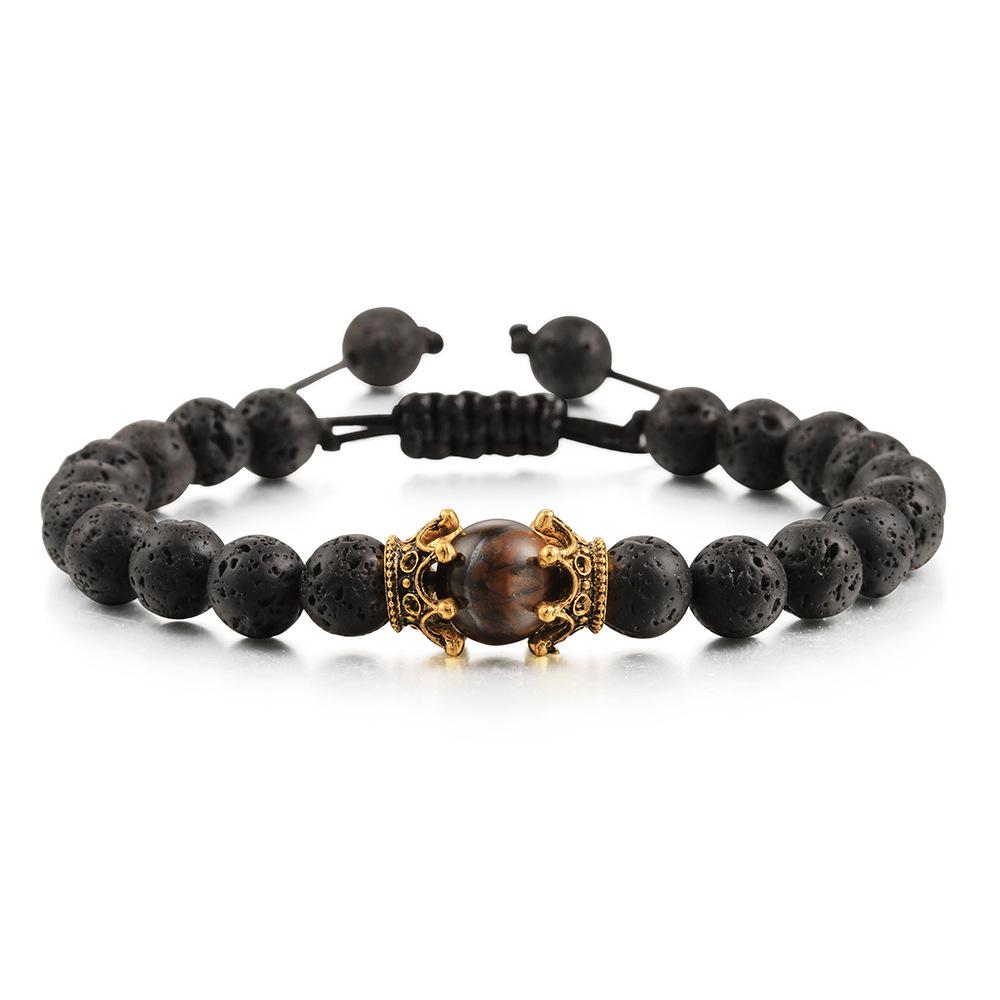 Custom Lava Stone Crown Beaded Bracelet | Men s Fashion Woven Double-sided Rope Jewelry
