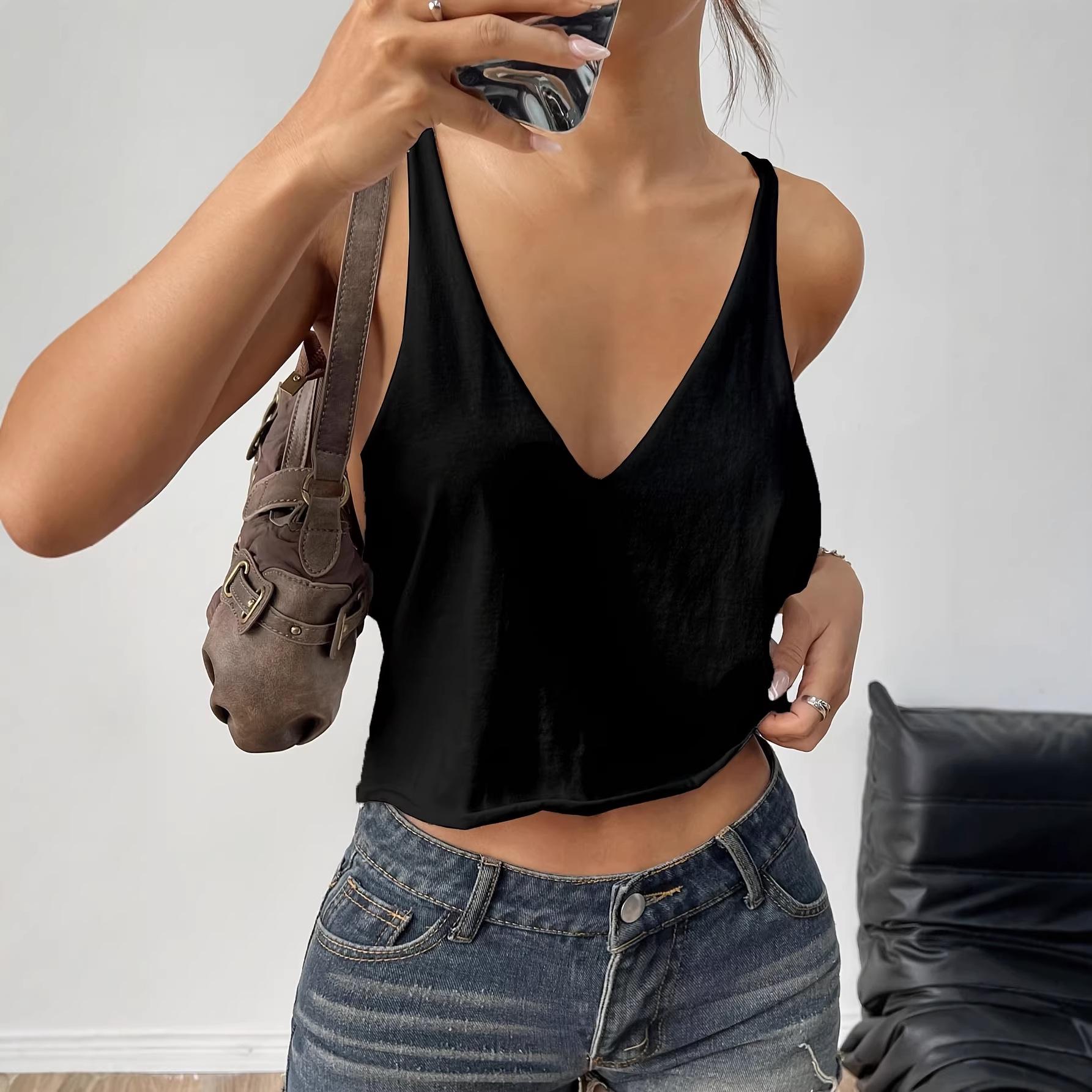 

Women s Summer Knit Casual V-neck Sleeveless Camisole Top Medium чорний