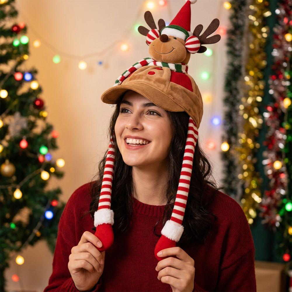 Long Leg 3D Christmas Plush Cap Warm Soft Snowman Party Hat Reindeer Character Cap Photo Props