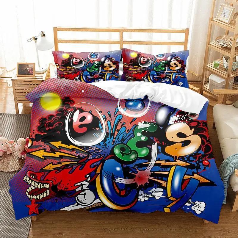 Print Graffiti Full Comforter Cover Set Free Shipping Art Style Personality Bed Linen 2 People Include Duvet Cover + Pillowslip