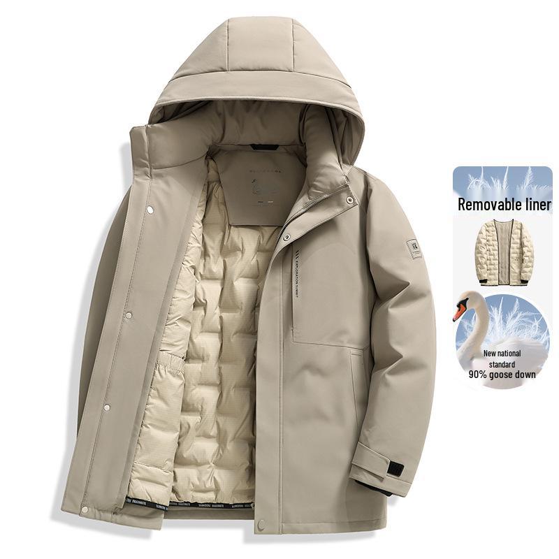 

90% White Goose Down Men s Winter Jacket with Detachable Liner - Business Casual, Thickened, Middle-Aged Style 2XL/185 (recommended 155-170 jins)