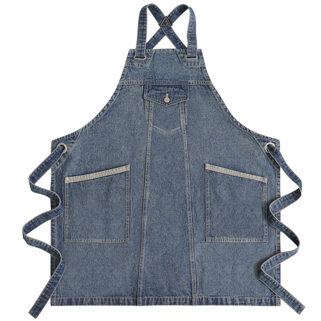 Fashionable Washed Denim Apron, New Waist Hugging Coffee Milk Tea Flower Shop Work Clothes, Dirt Resistant and Waterproof Apron,
