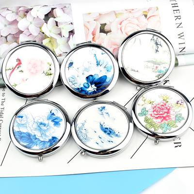 Flower Printed Metal Medicine Box, Circular Three Compartment Storage, Portable Travel Pill Box, Keychain
