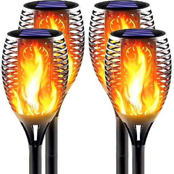 Large Solar Torch Light with Flickering Flame, Upgraded Ultra-Bright Solar Outdoor Lights, Waterproof Landscape Decorations Lighting Security Tiki