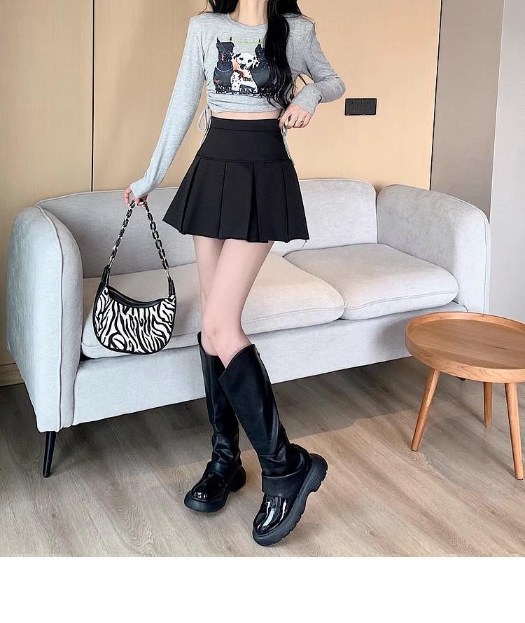 2024 Fashion High Waist Black Pleated A-line Mini Skirt for Women - Spring, Summer, Autumn