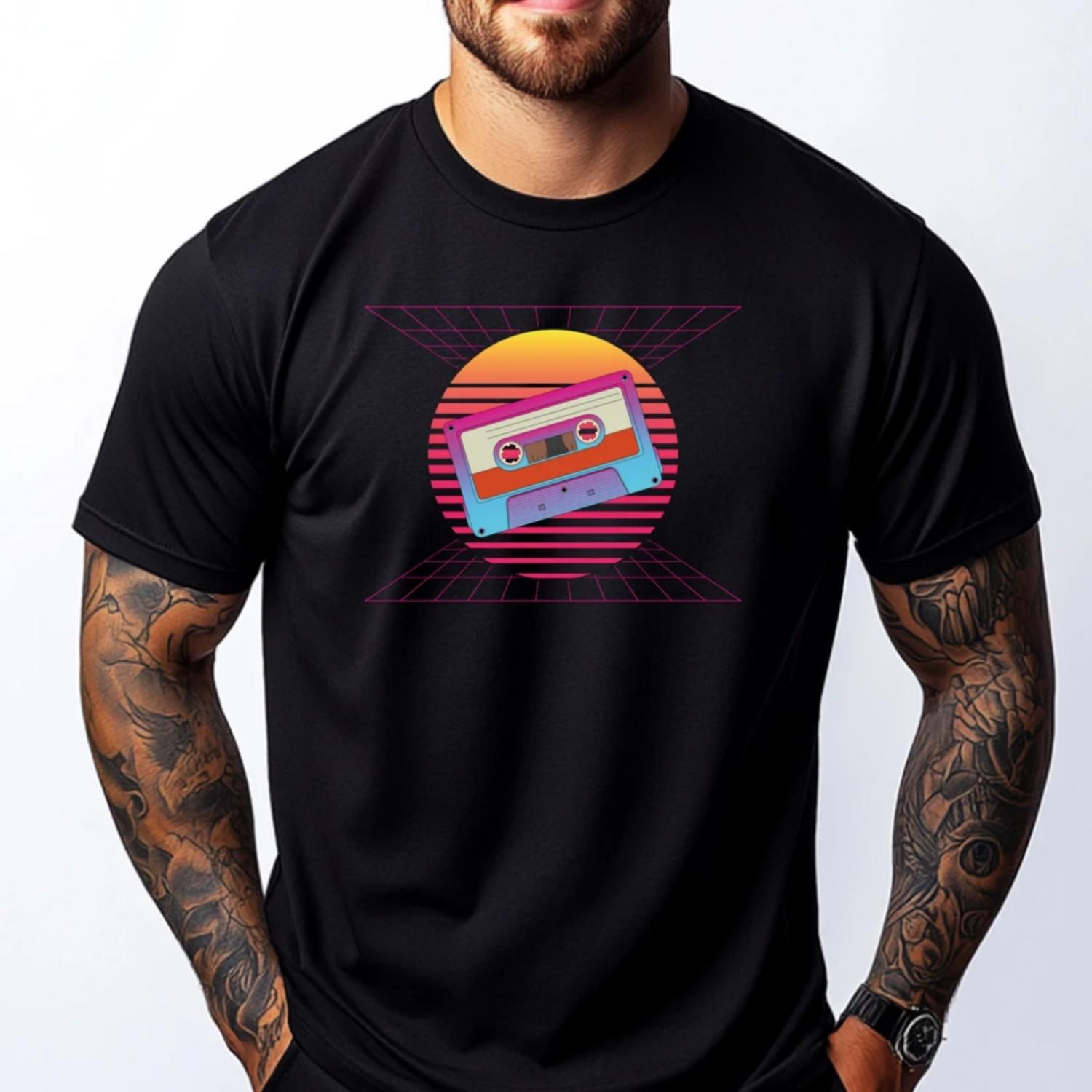 

Retro 80s Vaporwave Music Cassette Graphic Tee Cotton T-Shirt Easter Sunday Anime T Shirts T-Shirt S чёрный