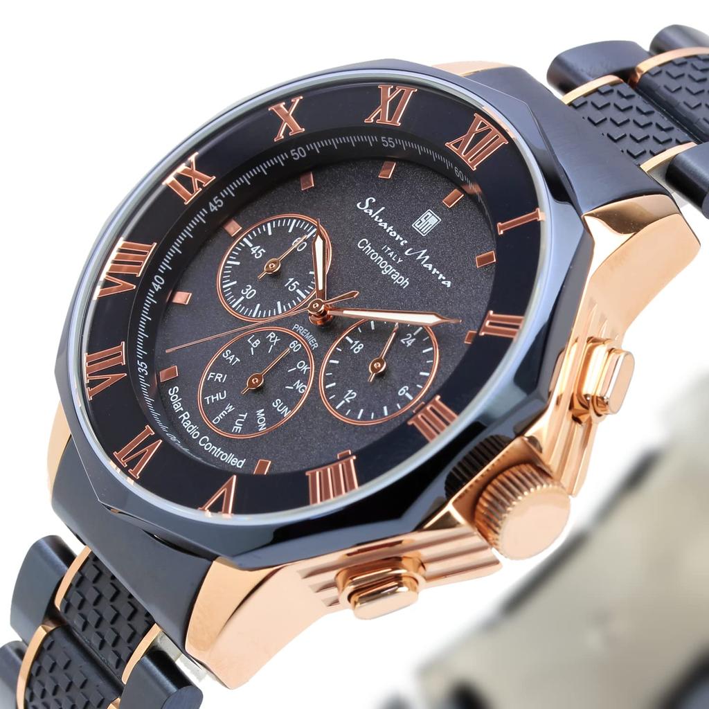 Zegarek Radio Solar Chronograph Model Limitowany Granatowy Różowe Złoto [Salvatore Mara] Męski SM16110-PGNV