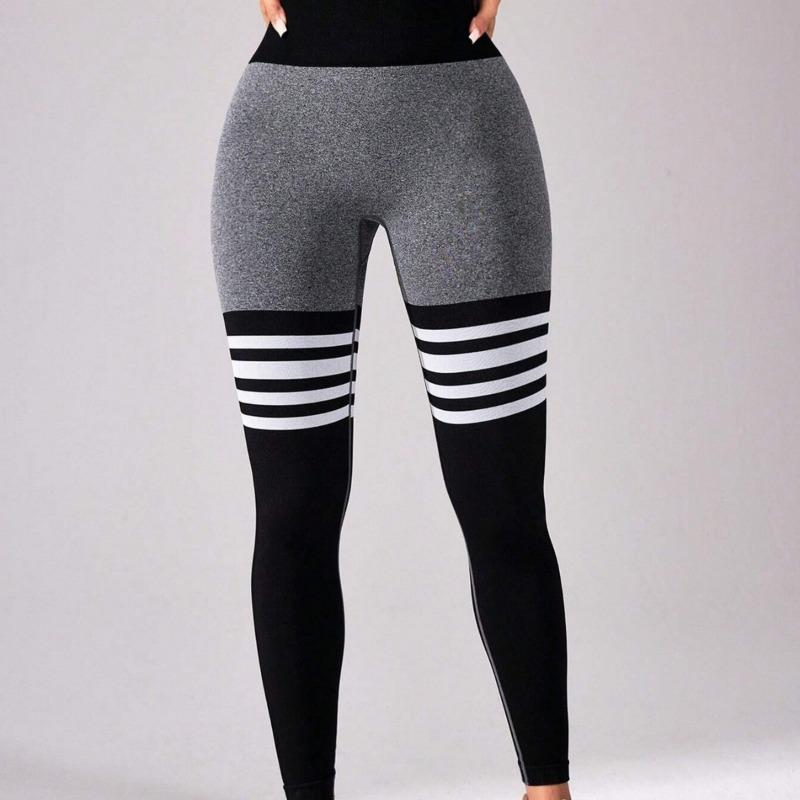 Striped Outdoor Sports Leggings Women's High Waist Hip Yoga Suit Quick-drying Running Sports Fitness Pants