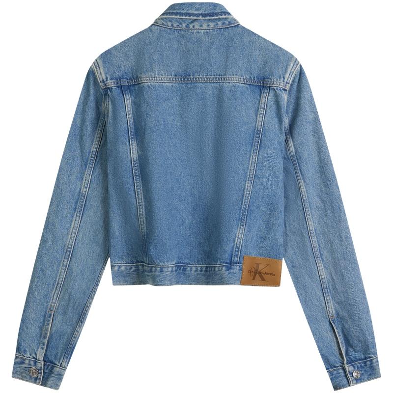 Calvin Klein Vintage Style Double Pocket Cotton Short Denim Jacket Women Jackets Light-Blue J224542