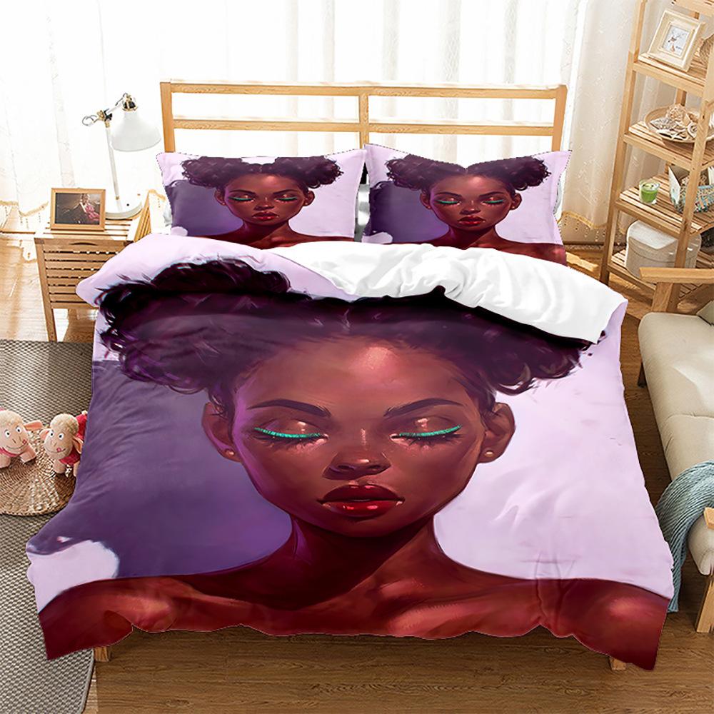 Digital Printing Black Girl Quilt Cover European And American Bedding Three-Piece Set Printing 90*190
