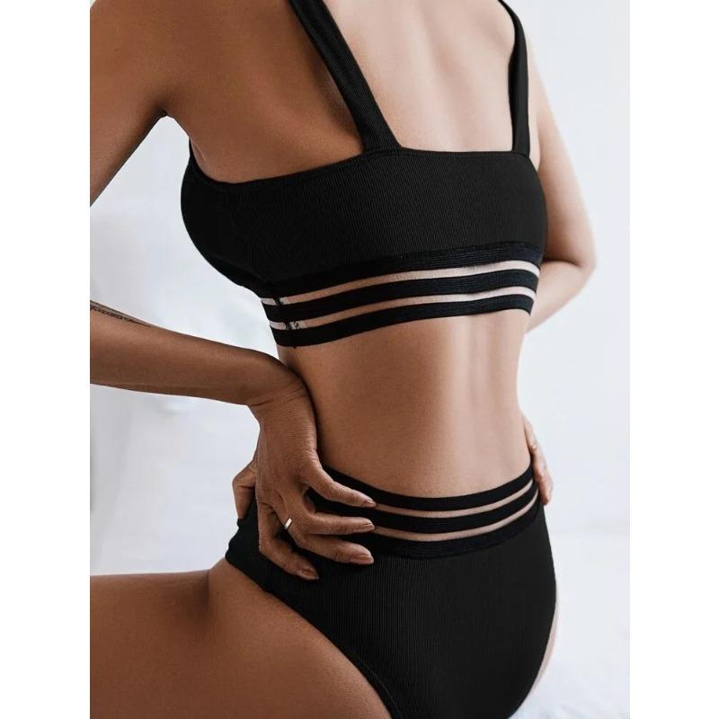 Women's Tank Top Push Up Swimsuit 2 Piece High Waisted Bikini Set for Women Color Block Bikinis Tummy Control Bathing Suit