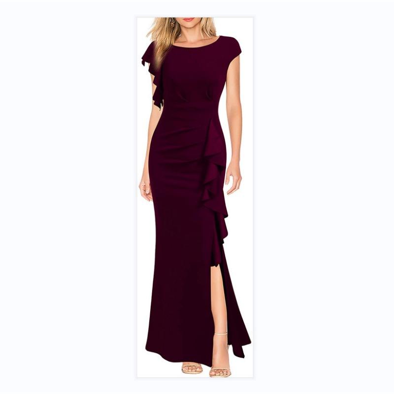 Elegant Commuting Dress Banquet Evening Dress Ruffled Fishtail Long Dress