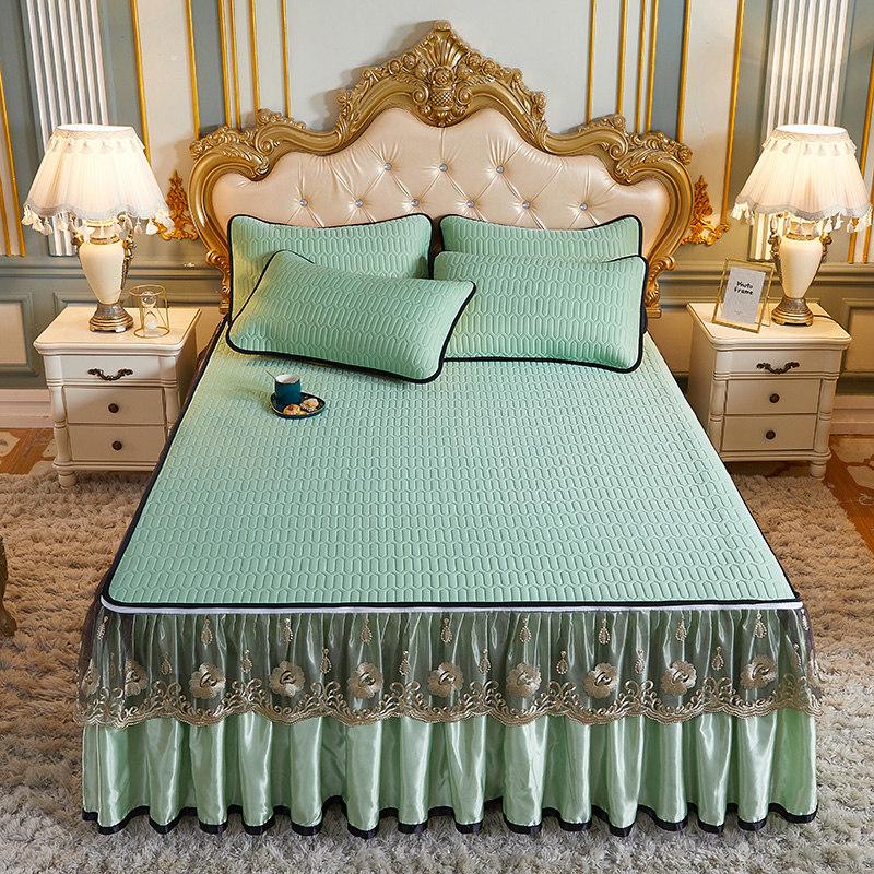 3pcs Bedding Set European Luxury Summer Cooling Bedspread Latex Ice Silk Elegant Bedcover Zipper Removable Quilted Bedspread