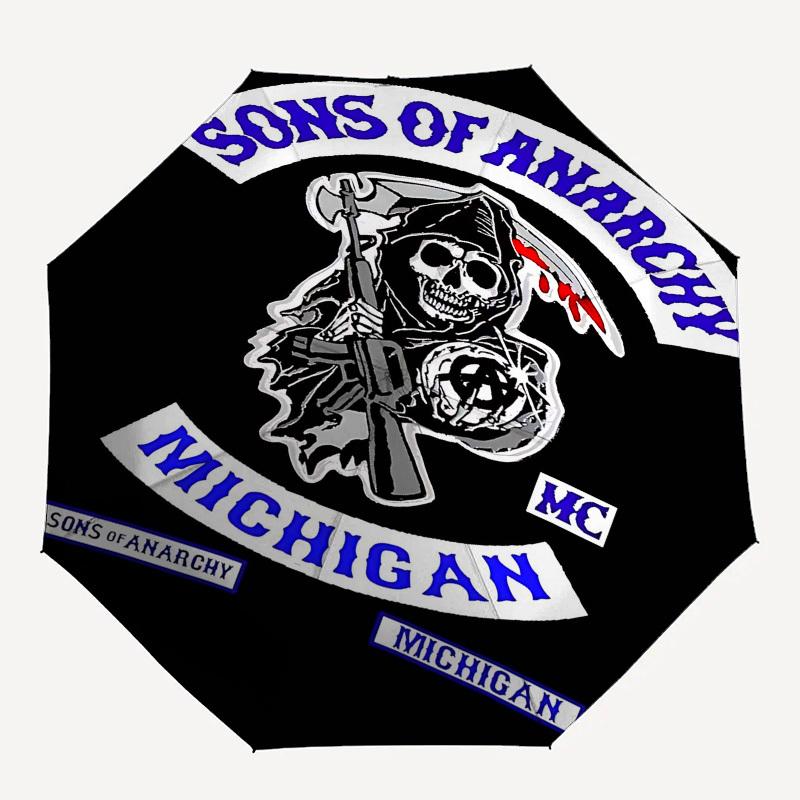 

1pc Sons of Anarchy Michigan MCOpen/Close Umbrella-Windproof, Compact Travel Umbrella, Sturdy 8-Rib Shaft1149