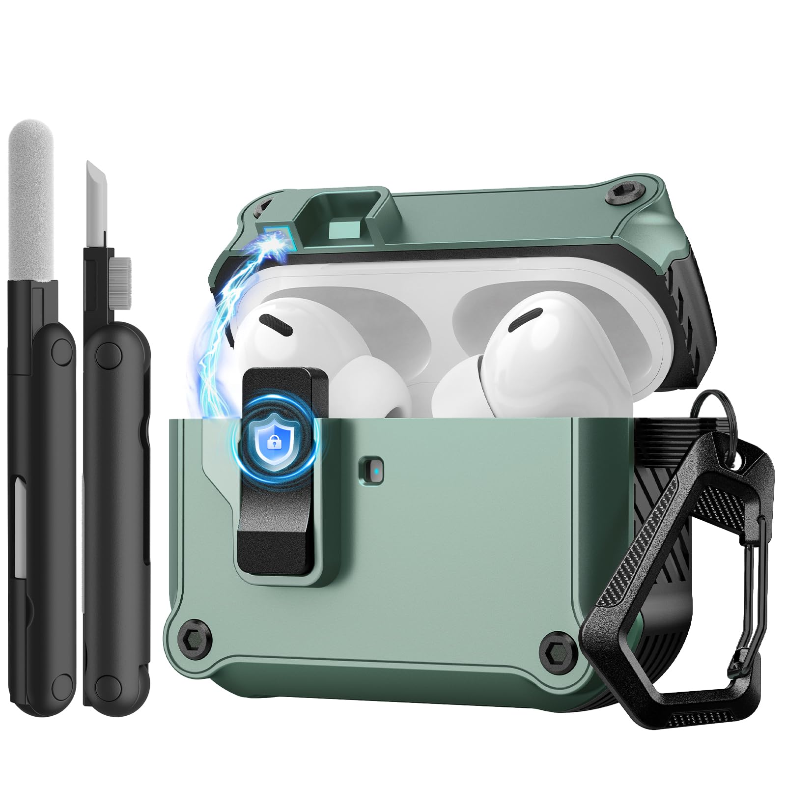 

Case for Airpods Pro 3/4 Secure Lock Clip Automatic Pop-up Full Drop Protective Case Cover for AirPods 4/Pro 3 with Cleaning Kit for Airpods Pro 3