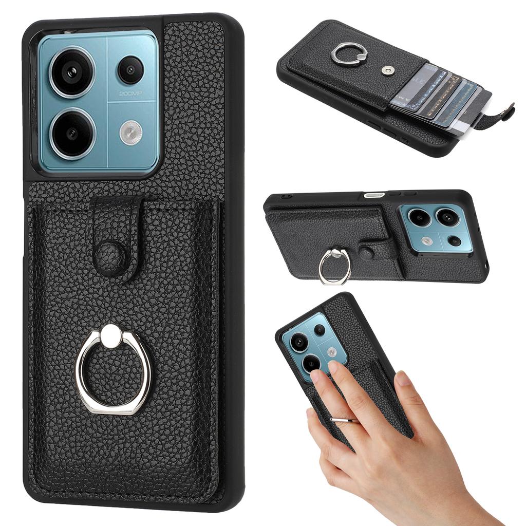 For Xiaomi Redmi Note 13 5G Case Drawing Type Card Slots Litchi Texture Leather Back Cover with Ring Kickstand