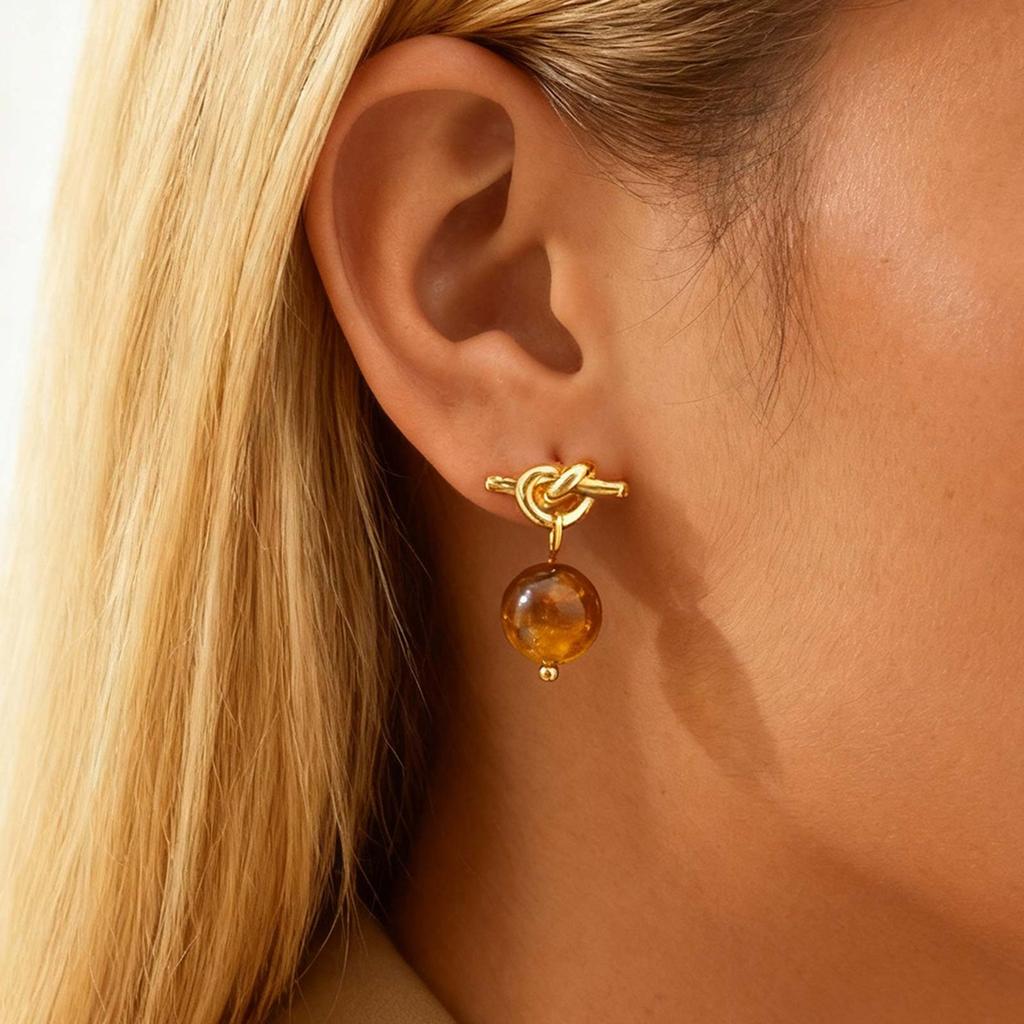 Women's Knot Tiger Eye Stud Earrings,Bead Pendant Geometric Earrings,Female Wedding Party Jewelry Gift