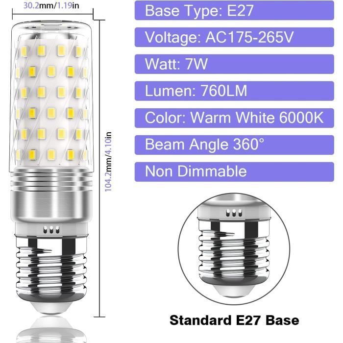 Ampoule LED - E27 - Lot De 5 - Blanc Froid 6000K - 7W - Haute Luminosité