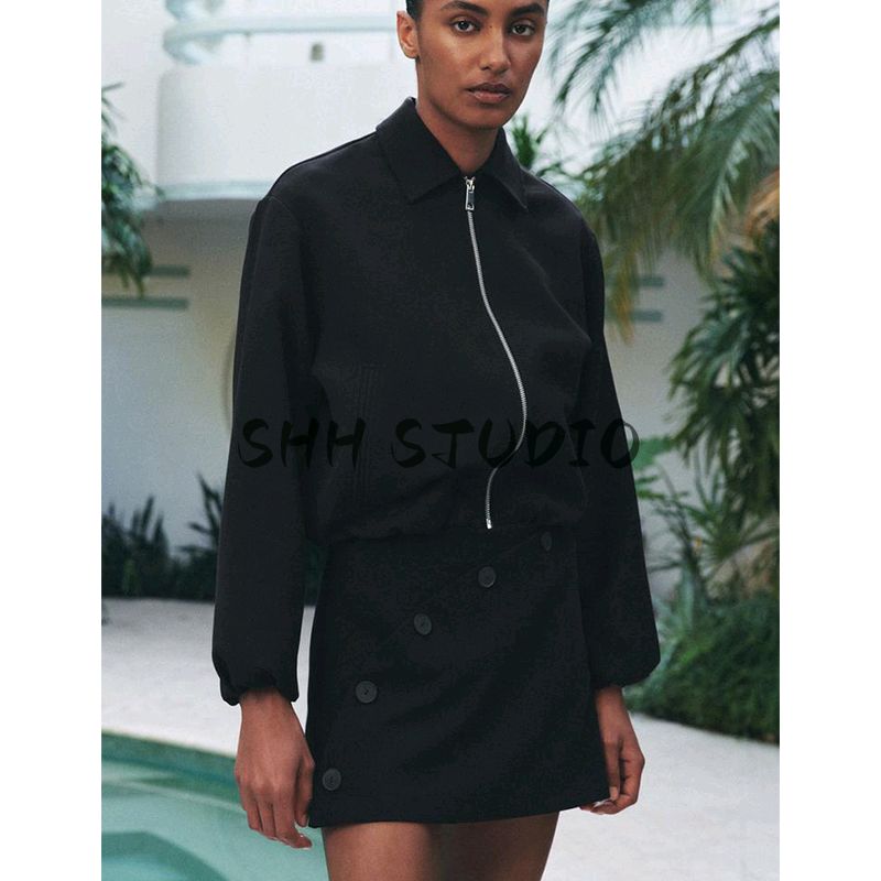 Spring New Women's Clothing Minimalist Style Lapel Long Sleeves Puffy Hem Short Version Jacket Outwear 8372026