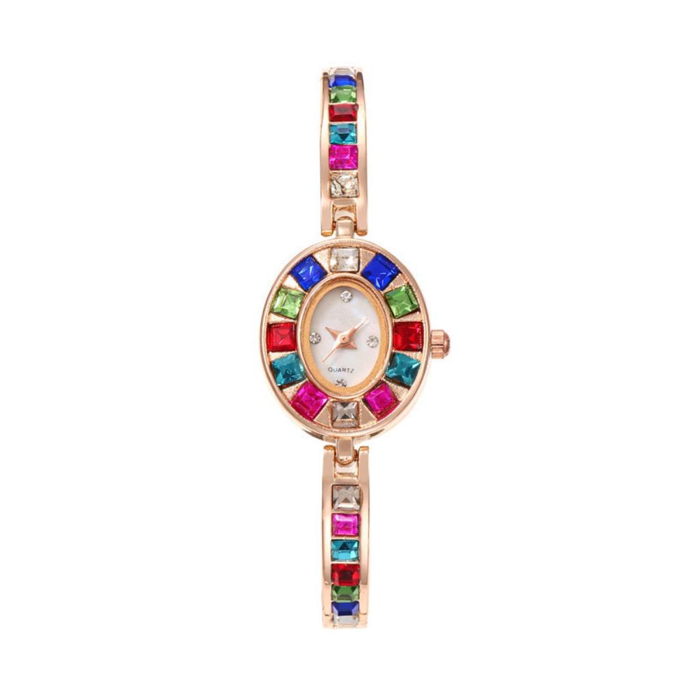 New Style With Watch Box Ladies Quartz Watch Colorful Diamonds Oval Dial Rhinestone Watche Elegant Watch Women Gift