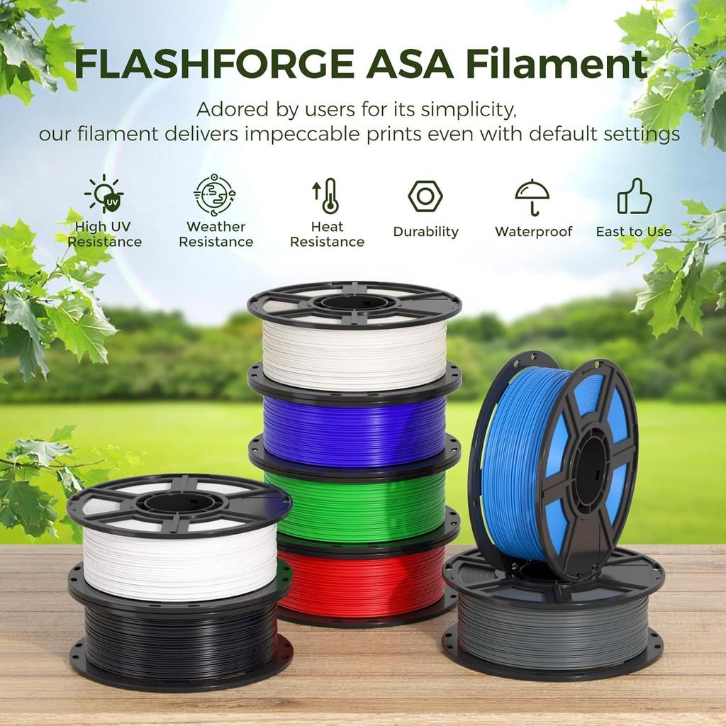 FLASHFORGE ASA Filament 1.75mm White, 3D Printer Filament 1kg (2.2lbs) Spool, Dimensional Accuracy +/- 0.02mm, Durable, High UV-Resistant, Perfect