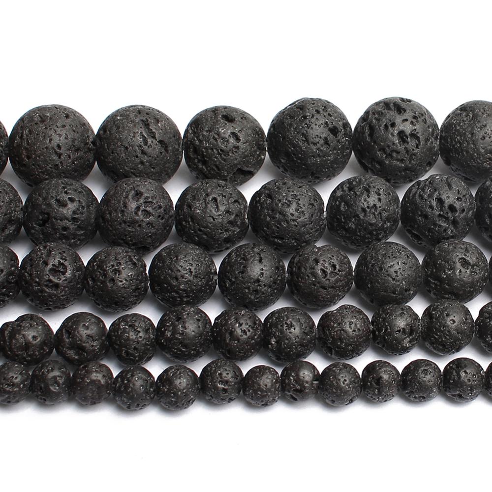 Wholesale 4-14mm Natural Black Volcanic Lava Stone Round Beads 15" Pick Size For Jewelry Making Diy Bracelet