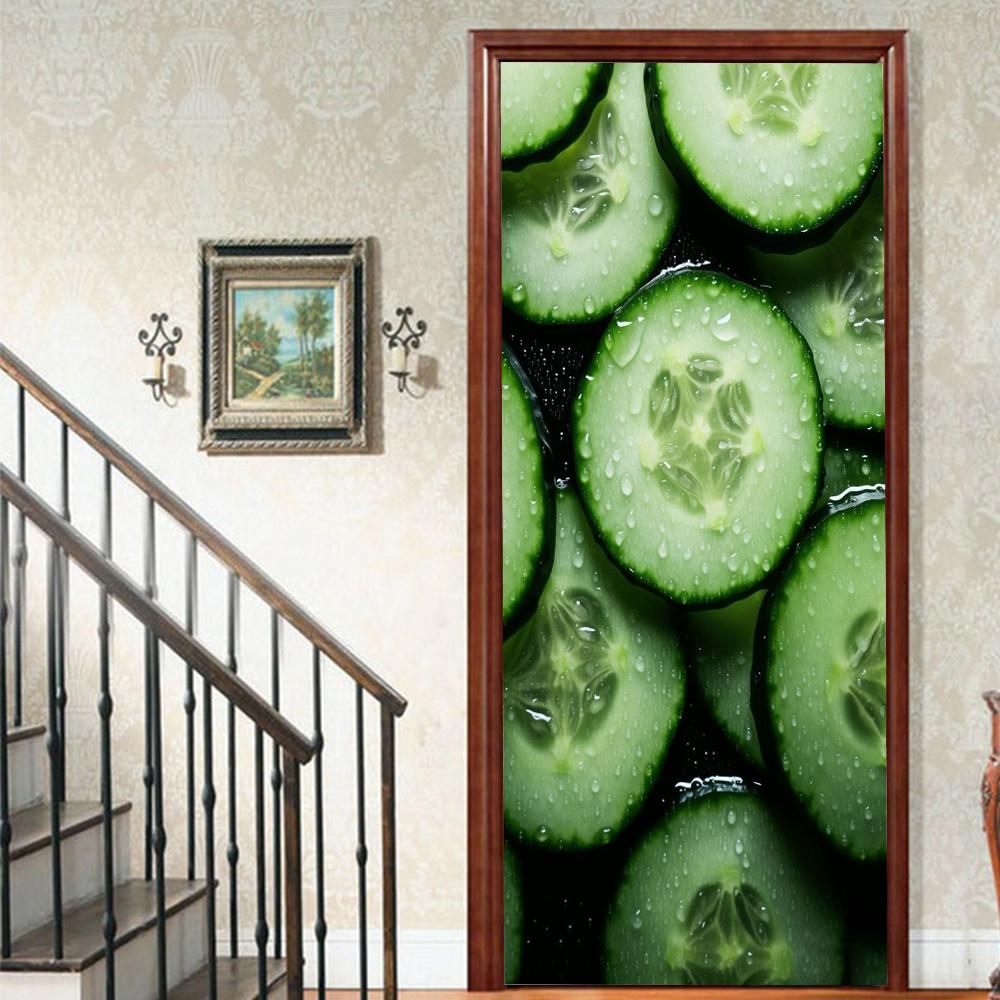 Fruit Lemon Door Stickers 3D Removable Vinilos Para Puertas Adhesive Wallpaper Art Murals for Doors Bibliotheque Modern Home Decor