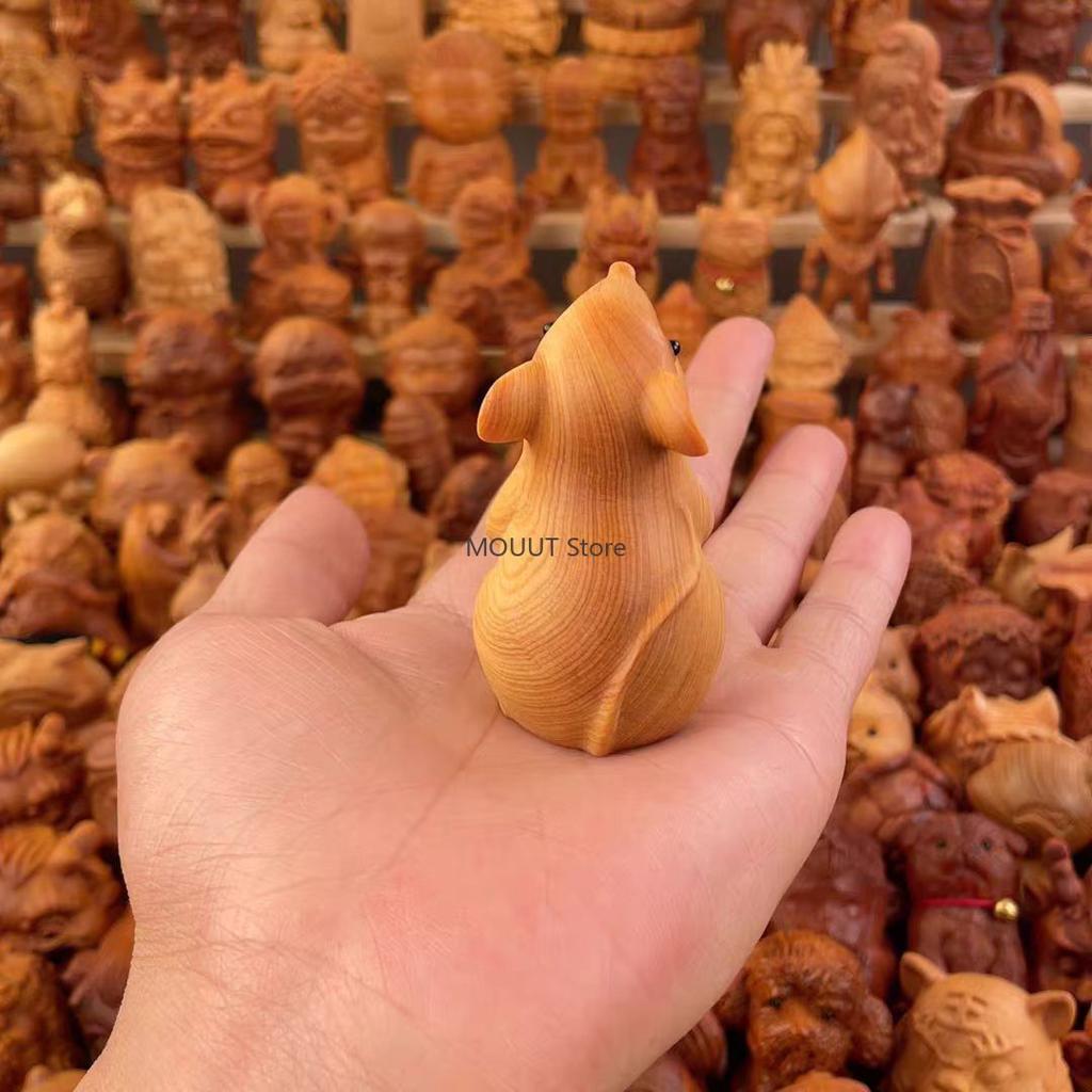 Natural Thuja Animal Hamster Small Statue Cute Home Room Car Decoration Ornaments Chinese-style Zodiac Sign Gift