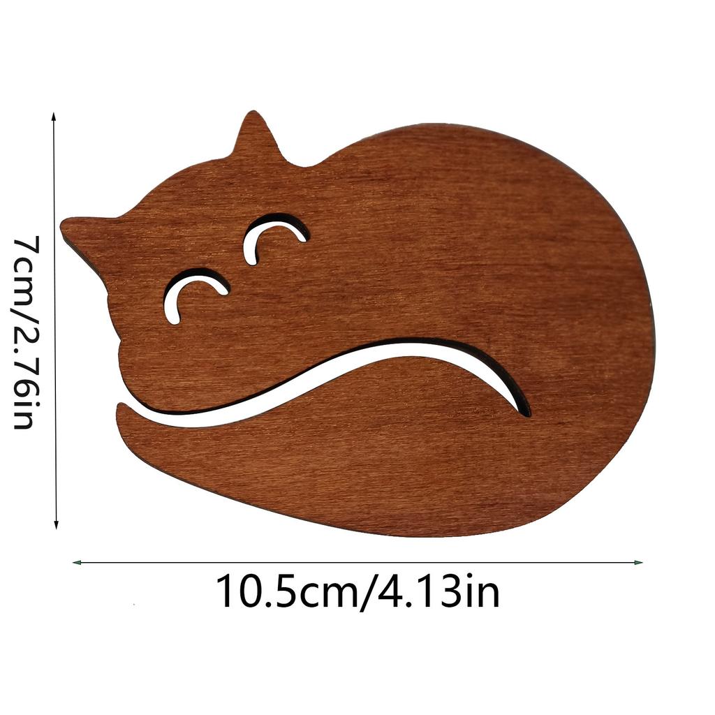 Heat-Resistant Cat-Shaped Wooden Coaster Set, Handmade Cute Kitty Drink Mats for Kitchen Table, Home Decor Heatproof Trivet