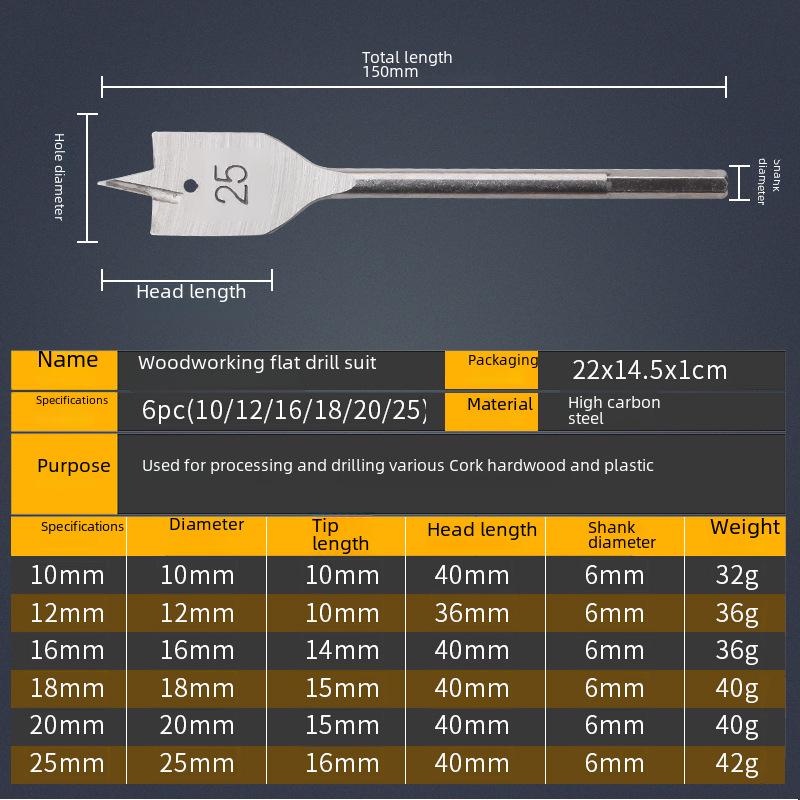 Three-Point Flat Drill Bit Set with Hex Handle