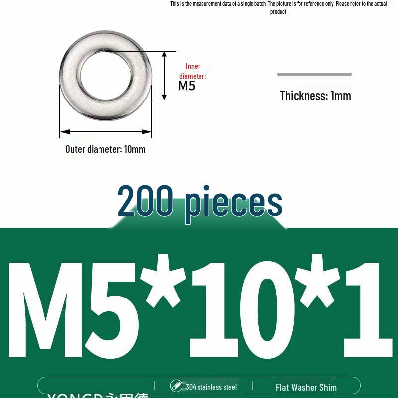 304 Stainless Steel Thickened Flat Washer / Ultra-thin Metal Gasket, Sizes M1.6-M10