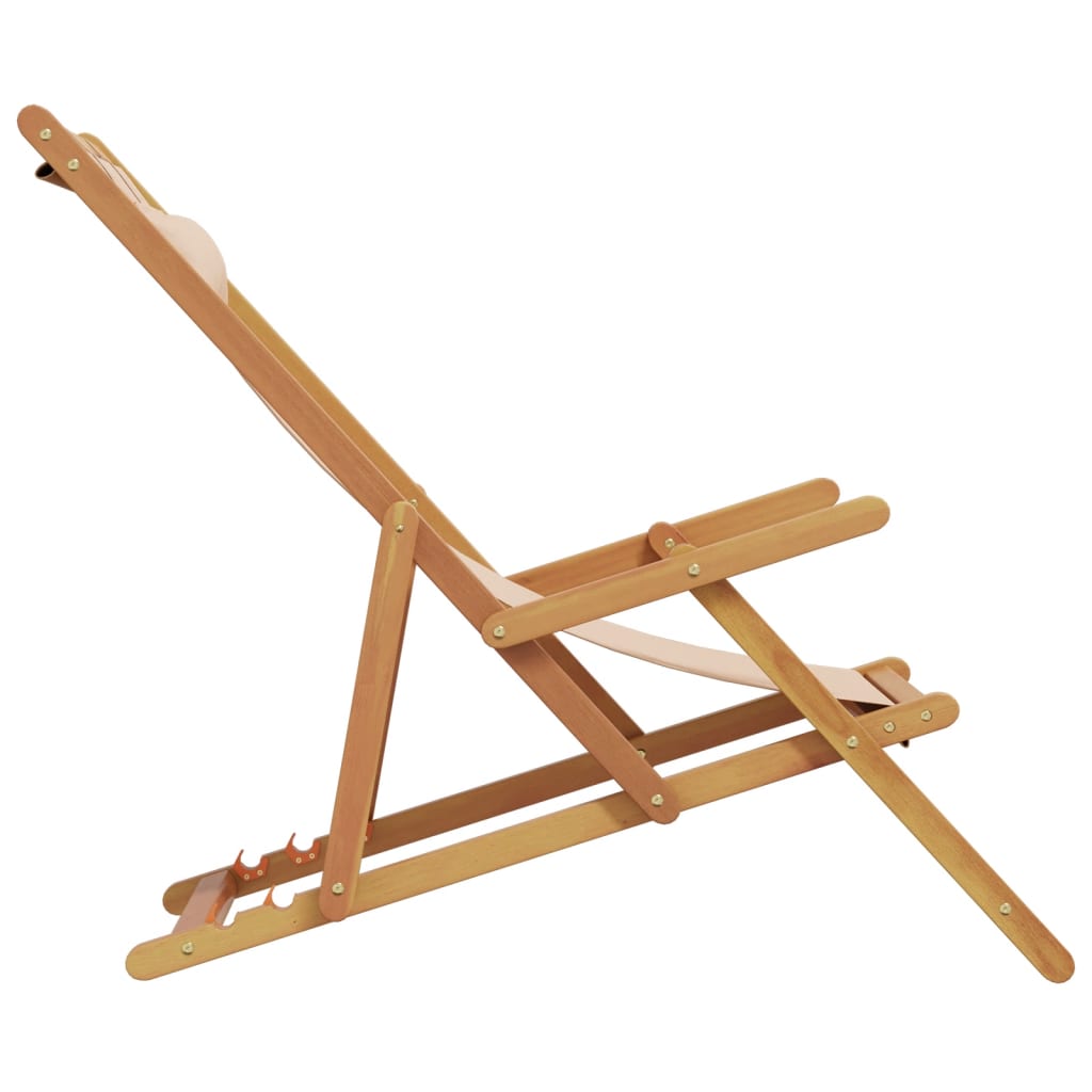 Foldable Beach Chair Beige Solid Eucalyptus Wood and Fabric