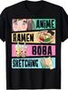 Kawaii Anime Ramen and Boba Sketch Style Shirt for Otaku Fans Unisex T-shirtCasual Oversized Graphic