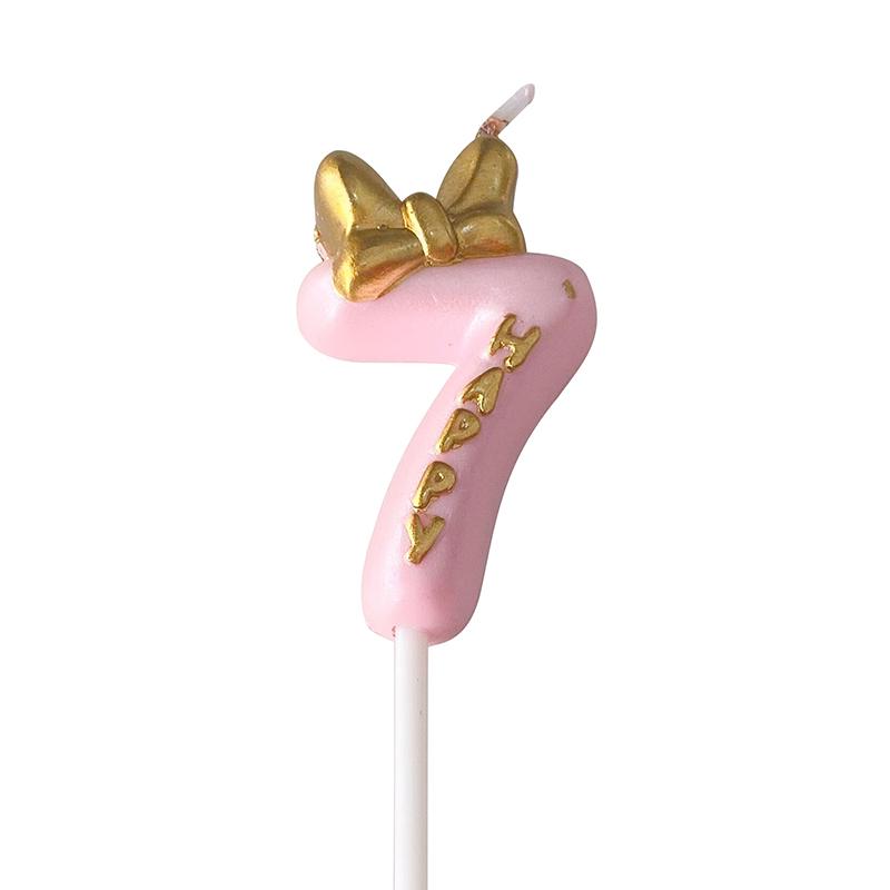 Gold Pink Bow Number Candles Birthday Candle Cake Decoration Digital 0-9 Cake Topper Decor Baby Shower Anniversary Day Decor