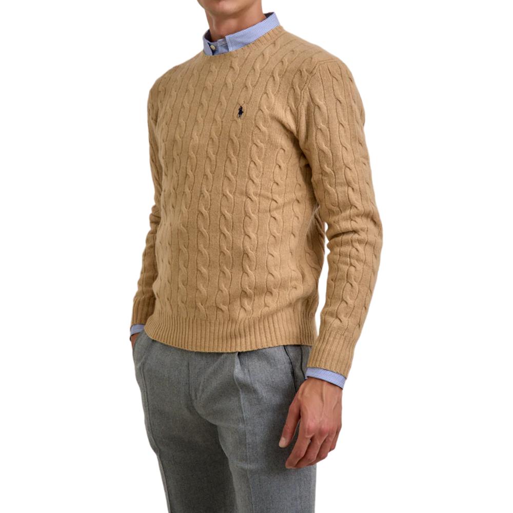 Polo Ralph Lauren Solid Color Long Sleeve Small Pony Embroidered Cable Knit Sweater Men sweater Brown 710876762009