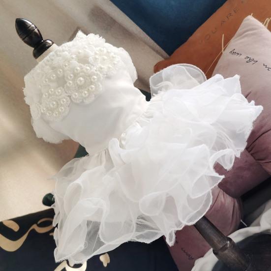 Yousheng Pet Wedding Dress Eye-catching Wear Resistant Polyester Teddy Dog Lace Style Wedding Dress Pet Apparel for Outdoor