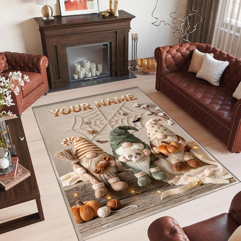 Gnome Theme Crystal Velvet Rug Personalized Custom Name Text Soft Floor Mat Home Decor