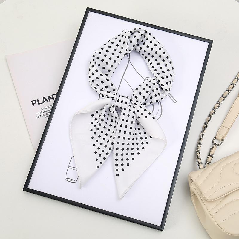 Korean retro black polka dot silk scarf, simple and high-end temperament square scarf ins small fragrant style thin scarf scarf