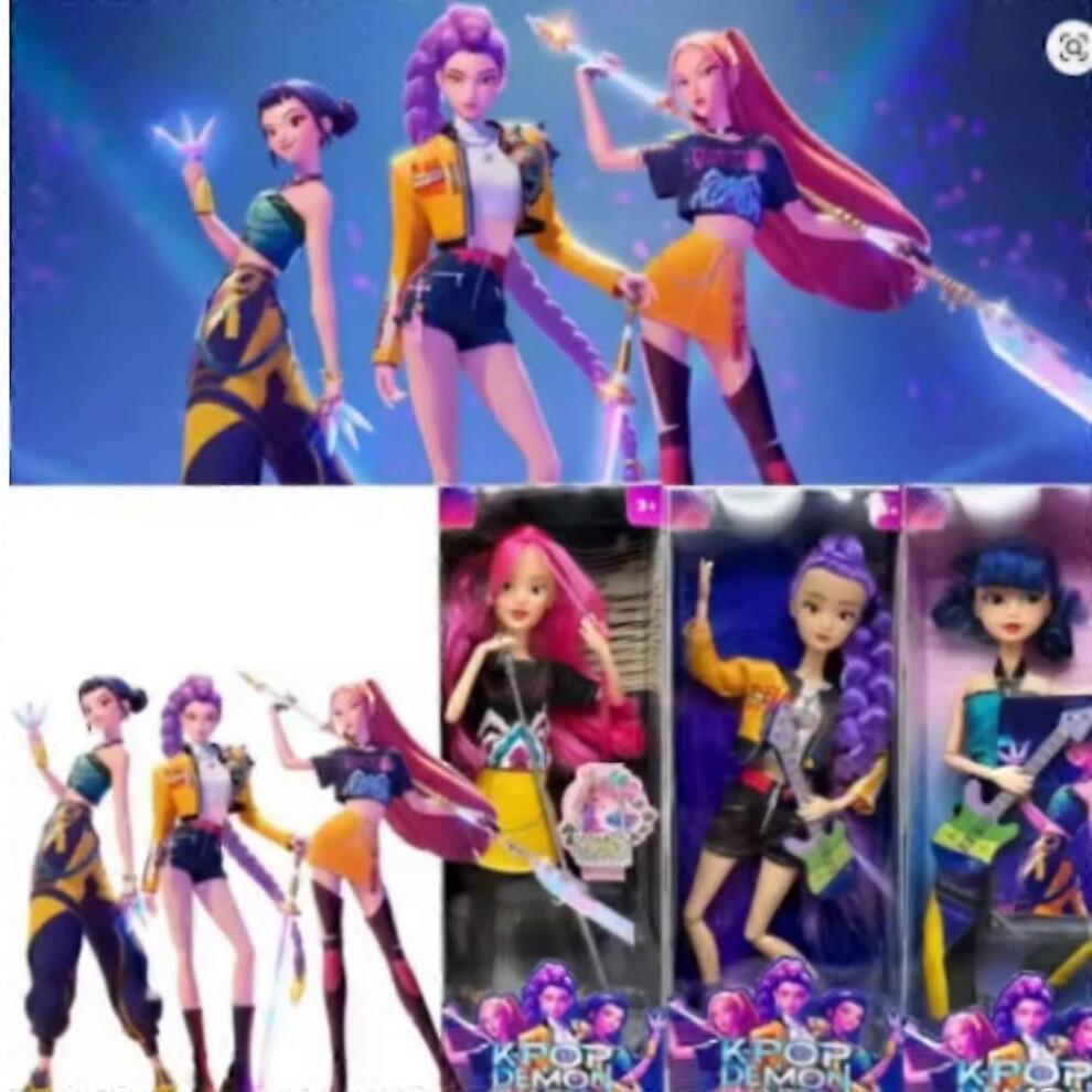 (Purple)3X Kpop Demon Hunters Doll Toys - Rumi, Mira, Zoey Action Figures Beautiful Birthday Gift