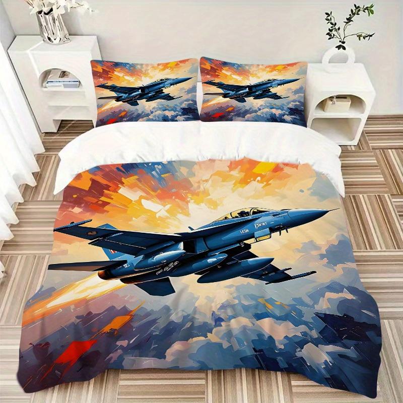 3pcs Jet Fighter Soft and Comfortable Breathability, Bedding Set, Machine Washable, Suitable for All Seasons113