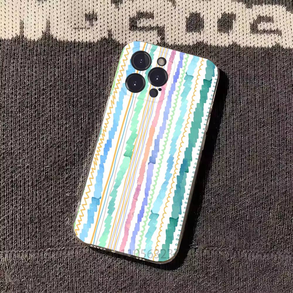 Colorful Striped Minimalist INS Couple Phone Cases For iPhone 17 16 15 14 13 12 11 Pro Max Plus Luxury Camera Protection Plastic