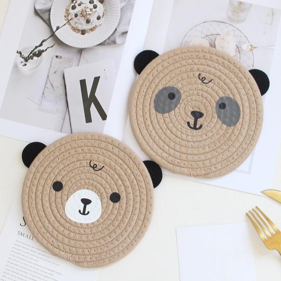 Tea Coaster Non-slip Decorative Rope Anti-scalding Round Hand-Woven Cartoon Bear Cotton Placemat