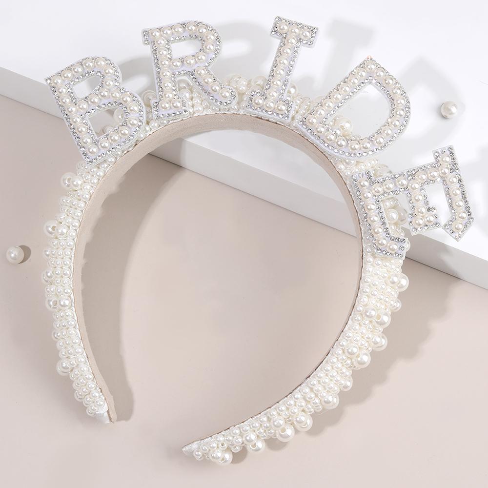 Perlen Stirnband Diadem Luxus Perlen Strass Breit Haarband Elegant BRAUT Schriftzug Haarband Hochzeit Braut Frauen Tiara Accessoires