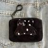 New Cute Anime Coin Purse Plush Round Earphone Storage Bag Portable with Black Pearls Mini Wallet Girly Gift