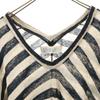 MidiUmi Made In Japan Linen Blend Border Pattern Five-quarter Sleeve V Neck Knit Women Used