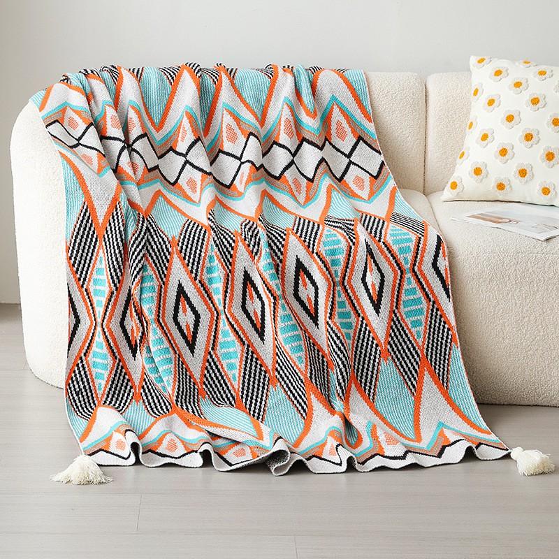 Bohemian Thick Fleece Blanket Office Nap Bed Throw Airplane Travel Cozy Warm Lightweight Soft Acrylic 130x170cm