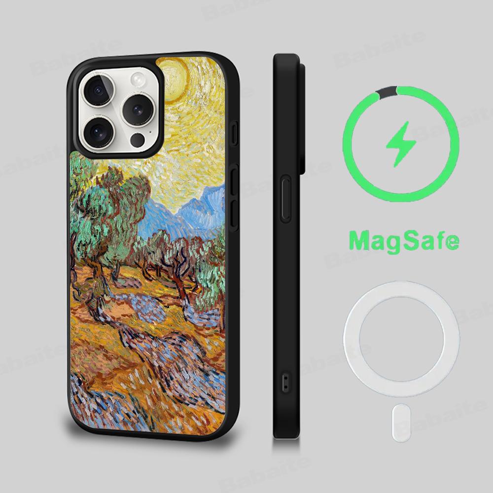 Art Van Gogh Starry Sunflower Phone Case Magnetic Case For IPhone 16 14 13 12 11 15 Pro Max Plus For Magsafe Wireless Charge