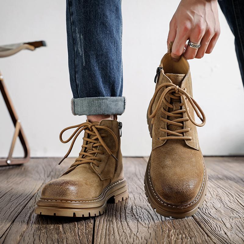 Retro Men Boots Sneakers Outdoor Fashion High Top Anti-slip Wearable Shoes Casual Leather Street Style Ankle Boots Cowboy Boot