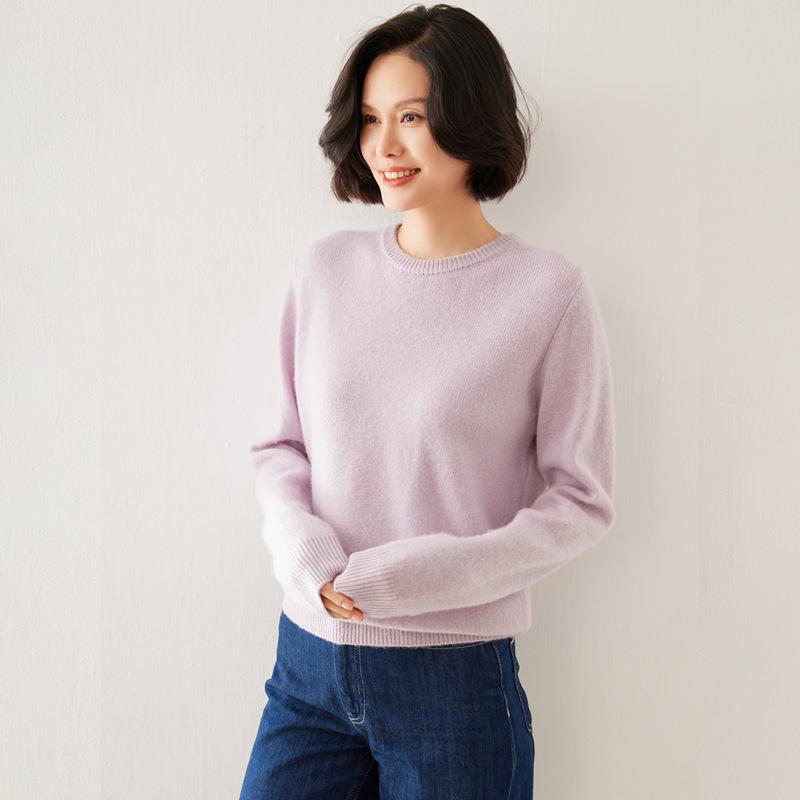 Autumn/Winter 2025 Women's Casual Cashmere Round Neck Pullover with Soft Knit Inner Layer